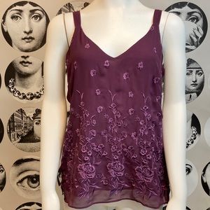 White House Black Market dual layer embroidered floral tank in Purple Sz Sm